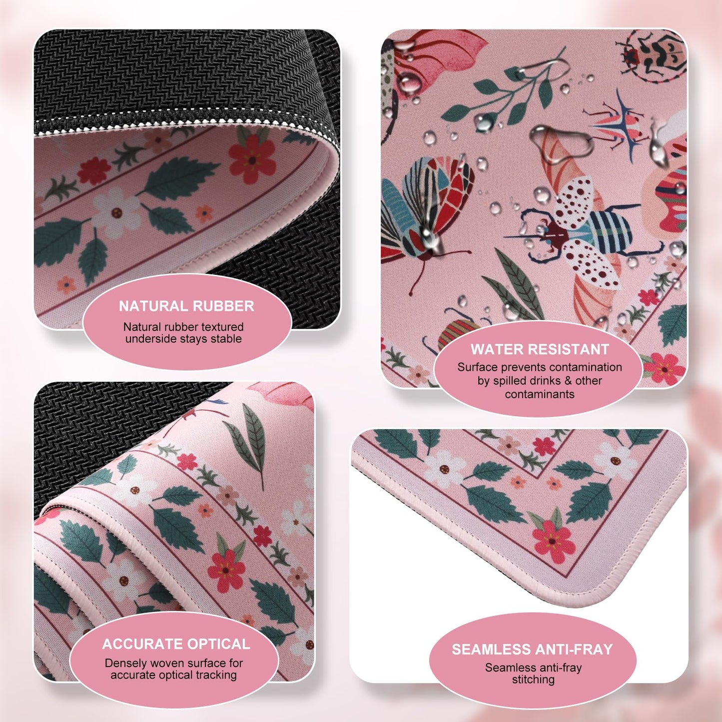 iCasso Large Mouse pad for Desk, Computer Desk Mat, 3Pcs XXL Keyboard and Mouse Pad + Keyboard Wrist Rest, Desk Matt for Desktop, Easy Typing Pain Relief Ultra Thick Mousepad Keyboard Mat(Pink)