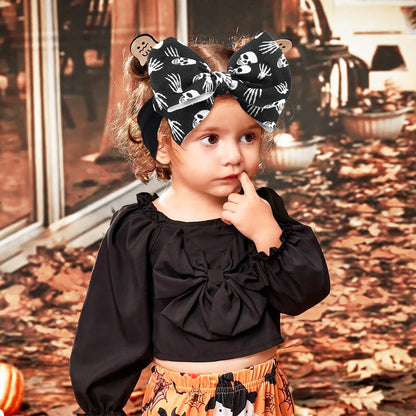 YanJie 6'' 2PCS Halloween Hair Bows Baby Girls Headbands Pumpkin Accessories Black Ghost Baby Bows Newborn Bows Nylon Hair Bows Toddler Headband