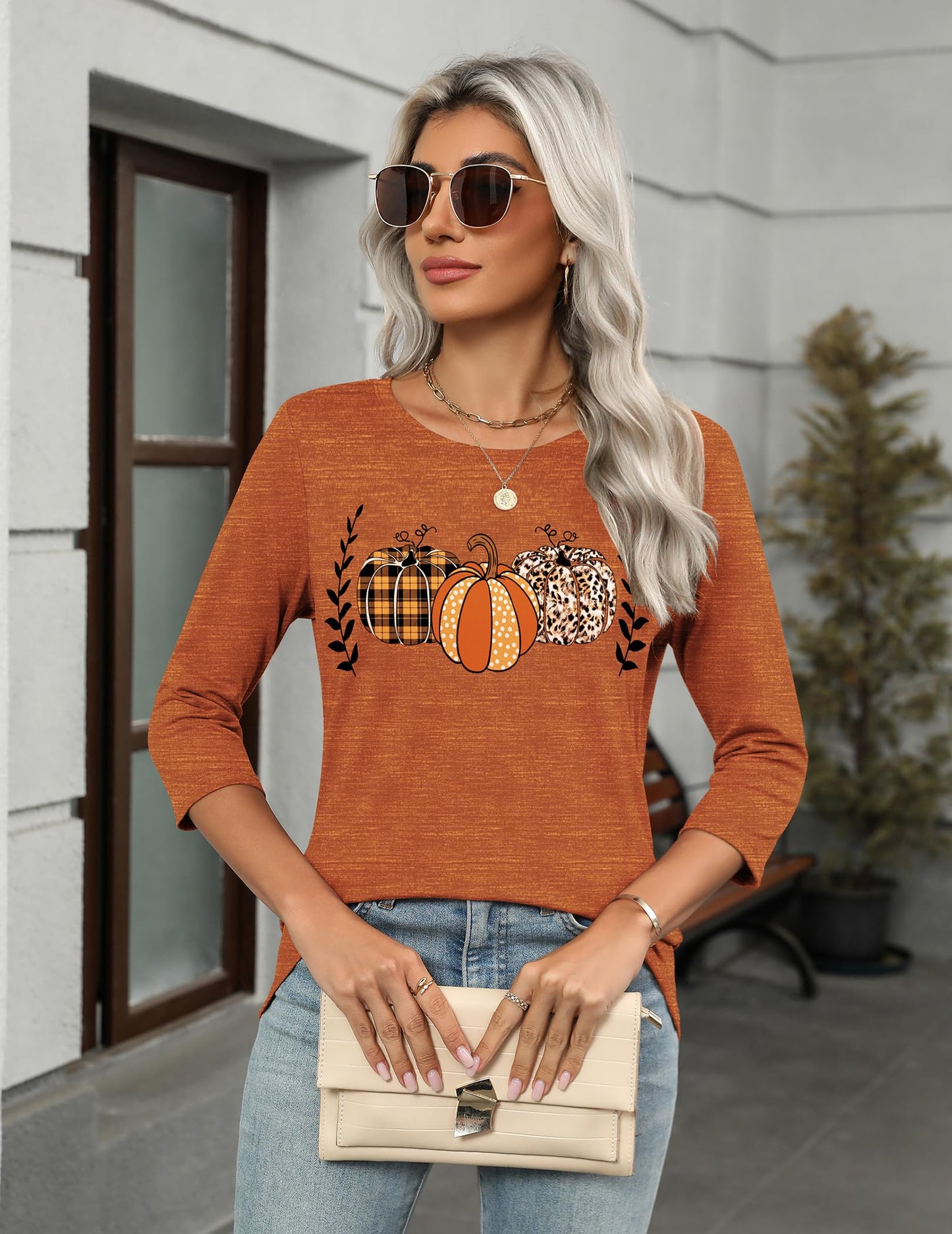 Zeagoo Blouses for Women with 3/4 Sleeves Halloween Plus Size Crew Neck Animal Print Tunics Plus Size Tops T Shirts XXXL