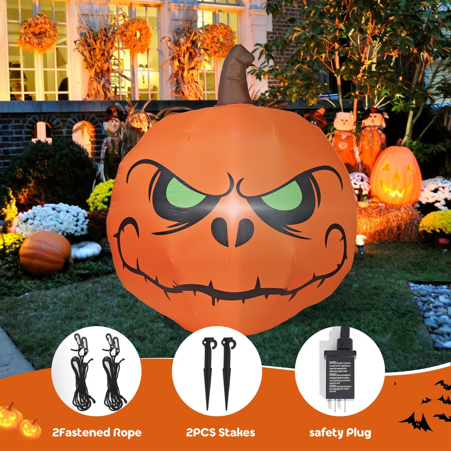 YOUBEMAGIC 4FT Halloween Inflatable Pumpkin with Build-in LED Lights, Blow up Halloween Inflatable Outdoor Indoor Decorations Large Party Yard Decoration