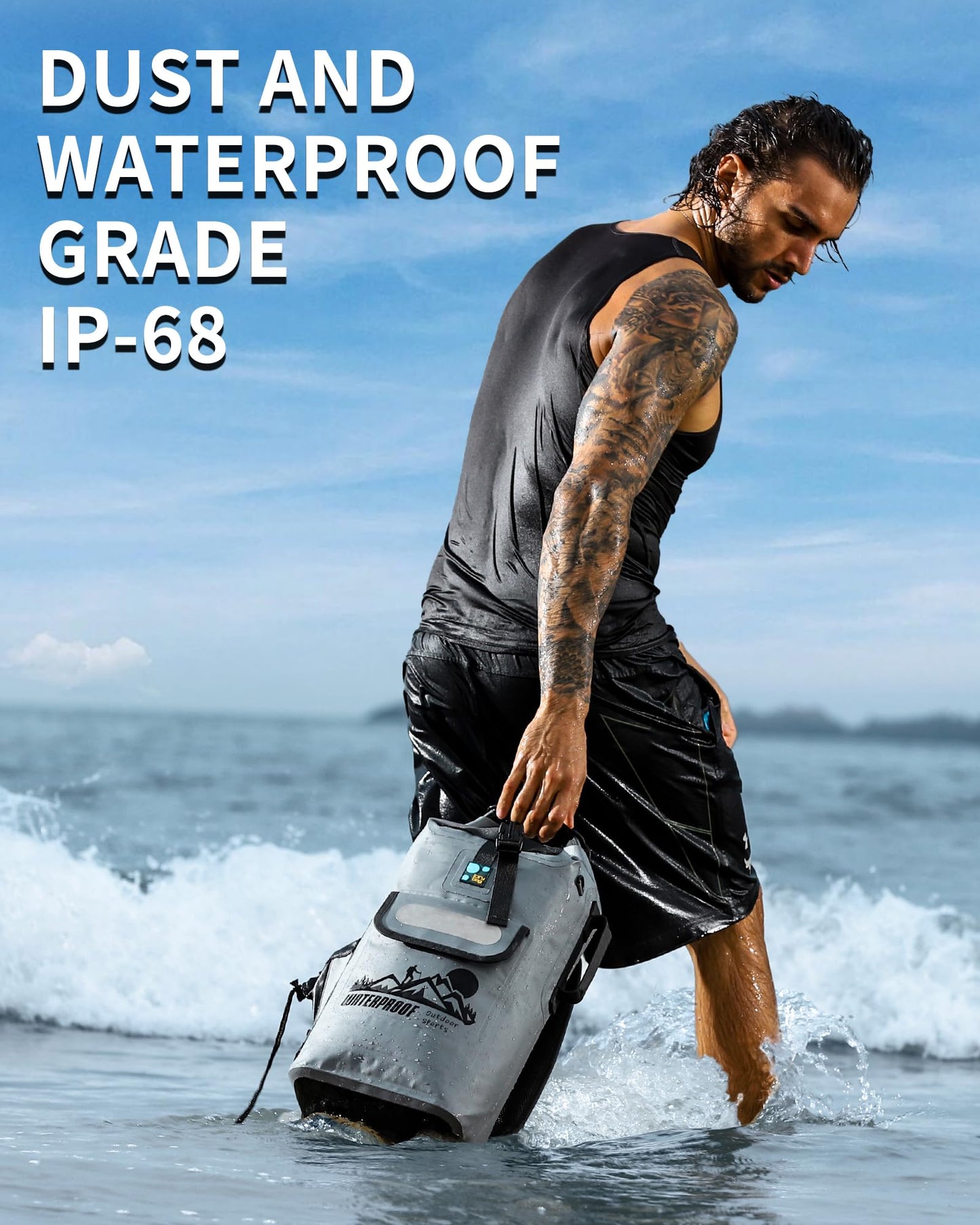 IDRYBAG Dry Bag Backpack Waterproof Floating 20L/30L/40L, Dry Bags Waterproof Backpack for Men, Dry Sack Waterproof Bag Kayak, Gray, 16 long, Hiking Backpack