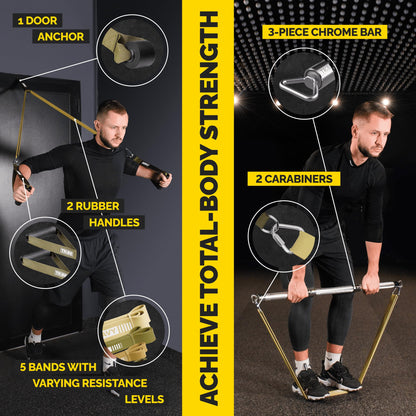 Long Resistance Bands for Working Out - Pull Up Assistance Bands Resistance Bands with Handles, Door Anchor - Stretch Bands for Exercise Bands Resistance Bands Set (Green Set with Bar)