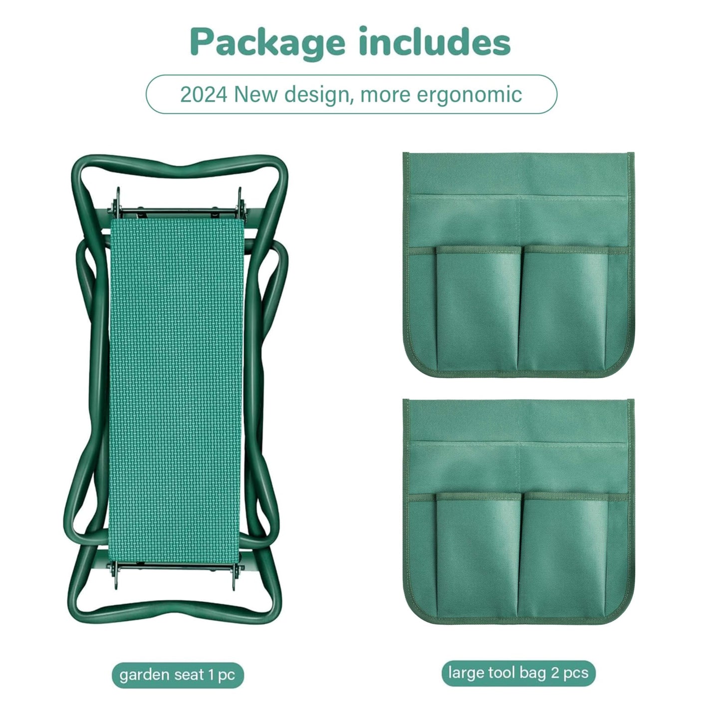 iPower Upgraded Garden Kneeler and Seat, with Sturdy Soft EVA Foam Pad, 2 Tool Pouch, Hold 330lb, Portable Foldable Kneeling Bench, for Gardening, Fishing, Camping, Green