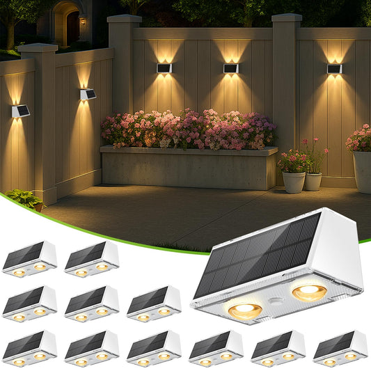 LANSOW Solar Fence Lights 12 Pack, Solar Powered Lights Outdoor Waterproof, 9-Mode Warm/Cool White & RGB Up-Down Led Spot Wall Lights Dusk to Dawn Decor for Backyard, Deck, Patio, Pool, Railing(White)