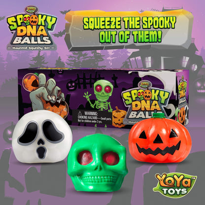YoYa Toys Spooky DNA Stress Balls (3 Pack) - Halloween Squishy Gift - Pumpkin, Ghost, Skull Squeeze Balls for Kids and Adults - Sensory Fidget Toy - Promote Anxiety, Stress Relief, Calm Focus and Play