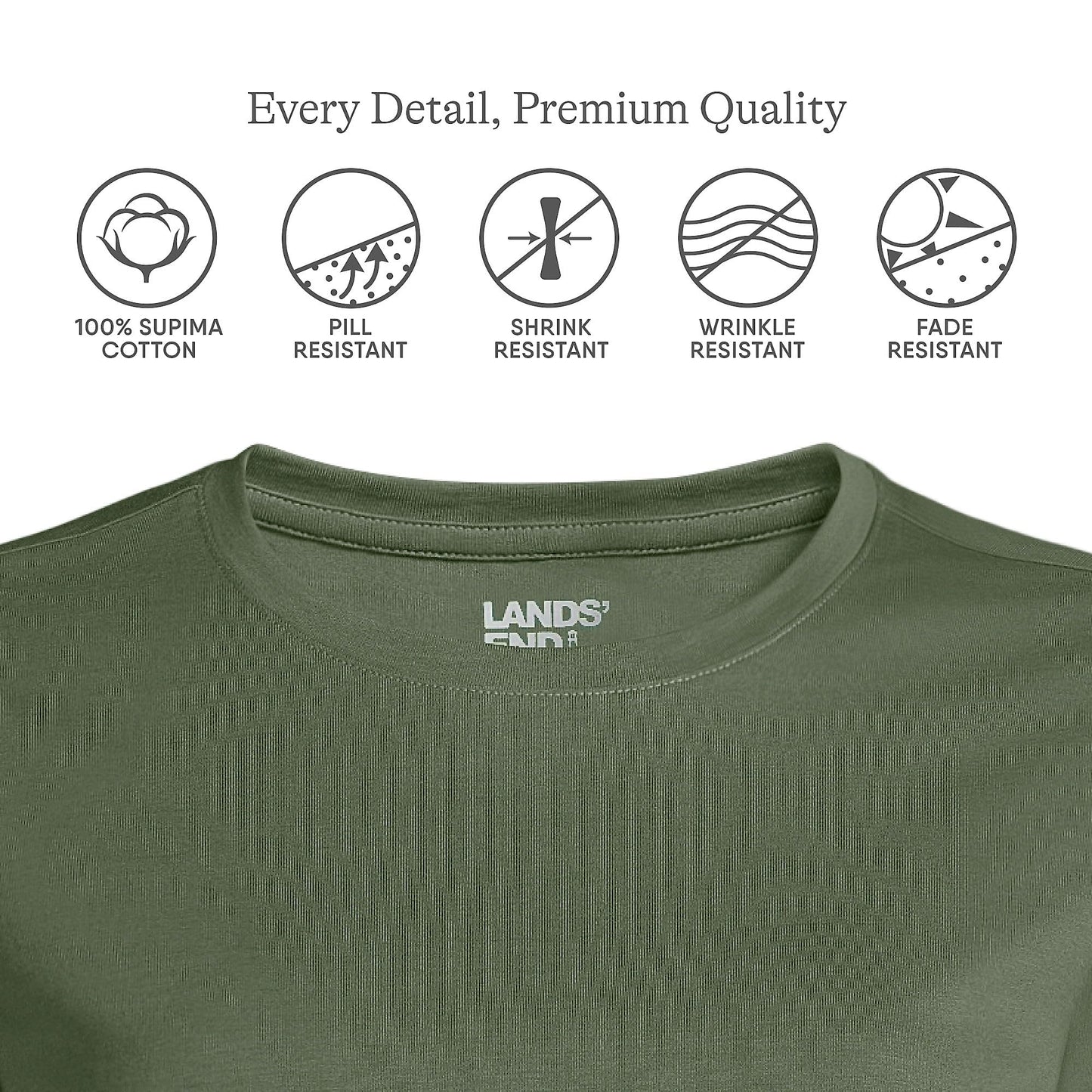 Lands' End Womens Short Sleeve Relaxed Supima Cotton Crew Neck T Shirt Estate Green Regular Large