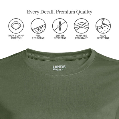 Lands' End Womens Short Sleeve Relaxed Supima Cotton Crew Neck T Shirt Estate Green Regular Large