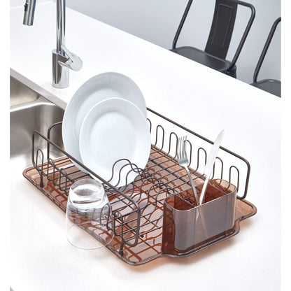 InterDesign Forma Kitchen Dish Drainer Rack with Tray for Drying Glasses, Silverware, Bowls, Plates - Amber/Bronze