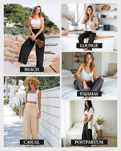 ZOOSIXX Soft Black Pajama Pants for Women, Wide Leg Comfy Casual Lounge Yoga Capri Pants 22'' / 30''