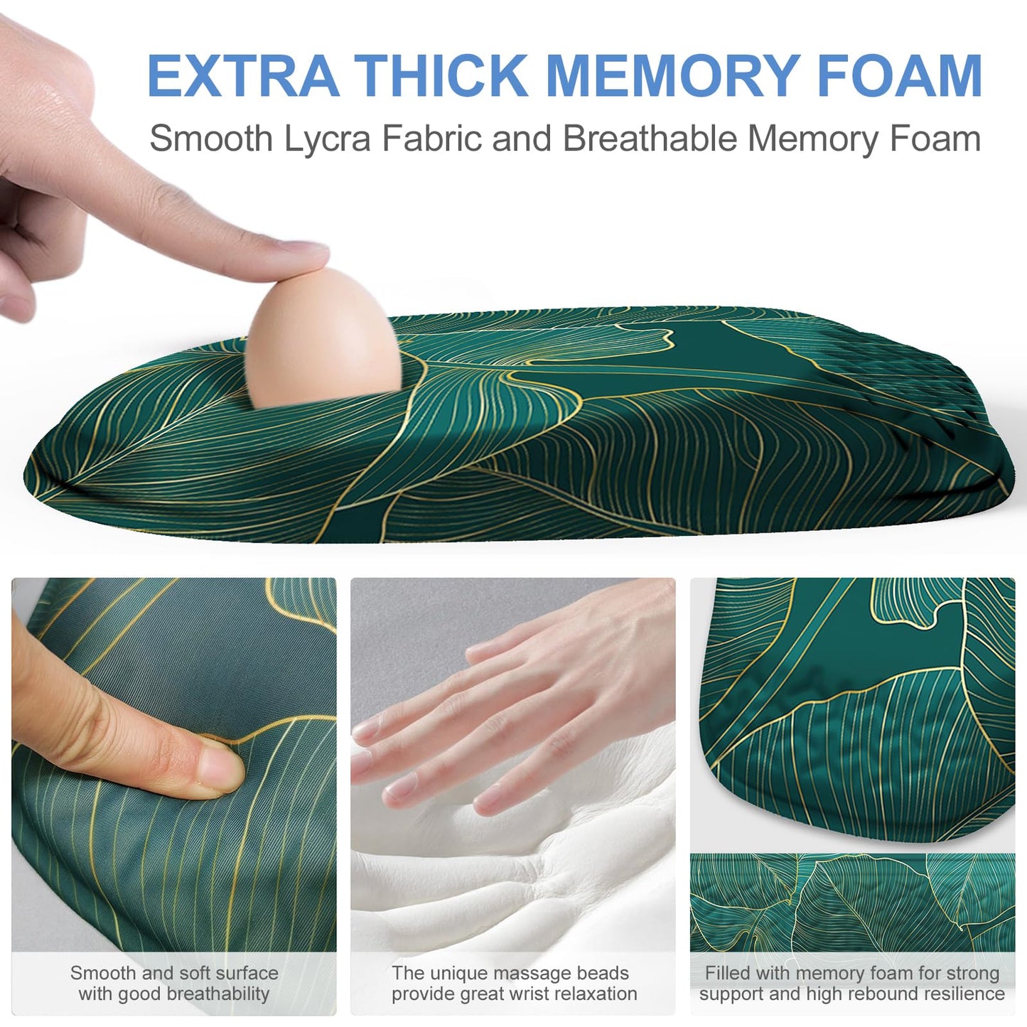 Laokiiy Mouse Pad with Wrist Rest, Comfortable Memory Foam Wrist Rest for Computer Keyboard, Ergonomic Mouse Pad Set for Easy Typing & Pain Relief for Office & Home, Green