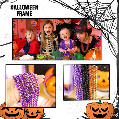 ZZYFGH 12 PCS 33'' 7mm Halloween Bead Necklace, Halloween Purple Black Orange Bead Necklaces for Halloween Parade Throws Halloween Trick or Treat Decorations