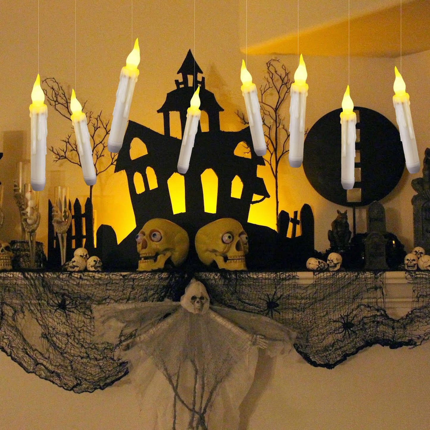 Yakpo 12 Pack LED Taper Candles Battery Operated with Remote, Flameless Flickering Halloween Floating Candle Lights Outdoor Electric Fake Candle Bulk for Chandelier Holder Christmas Party Decorations