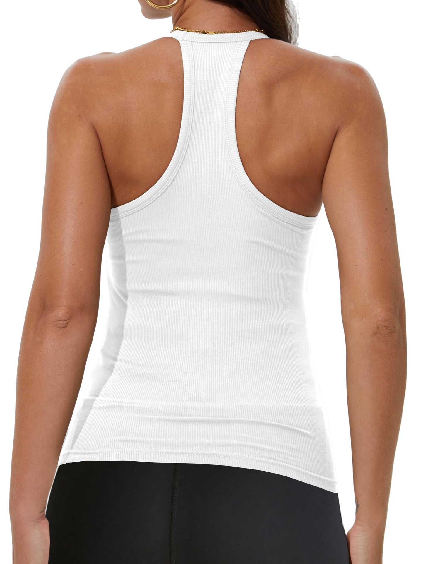 iGENJUN Workout Tops for Women Racerback Tank Tops 2025 Yoga Gym Ribbed Sleeveless Shirts Clothes,M,White