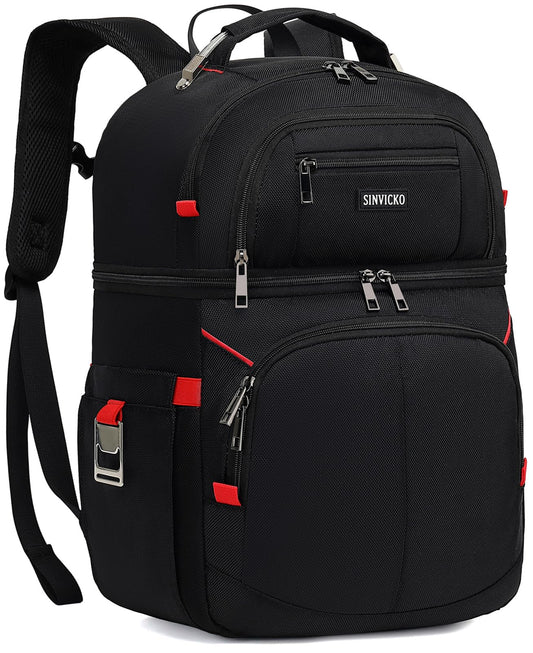 Insulated Cooler Backpack,Double Deck Leak Proof Cooler Bag,Insulated Backpack Cooler Lunch Backpack for Men Women,Black & Red