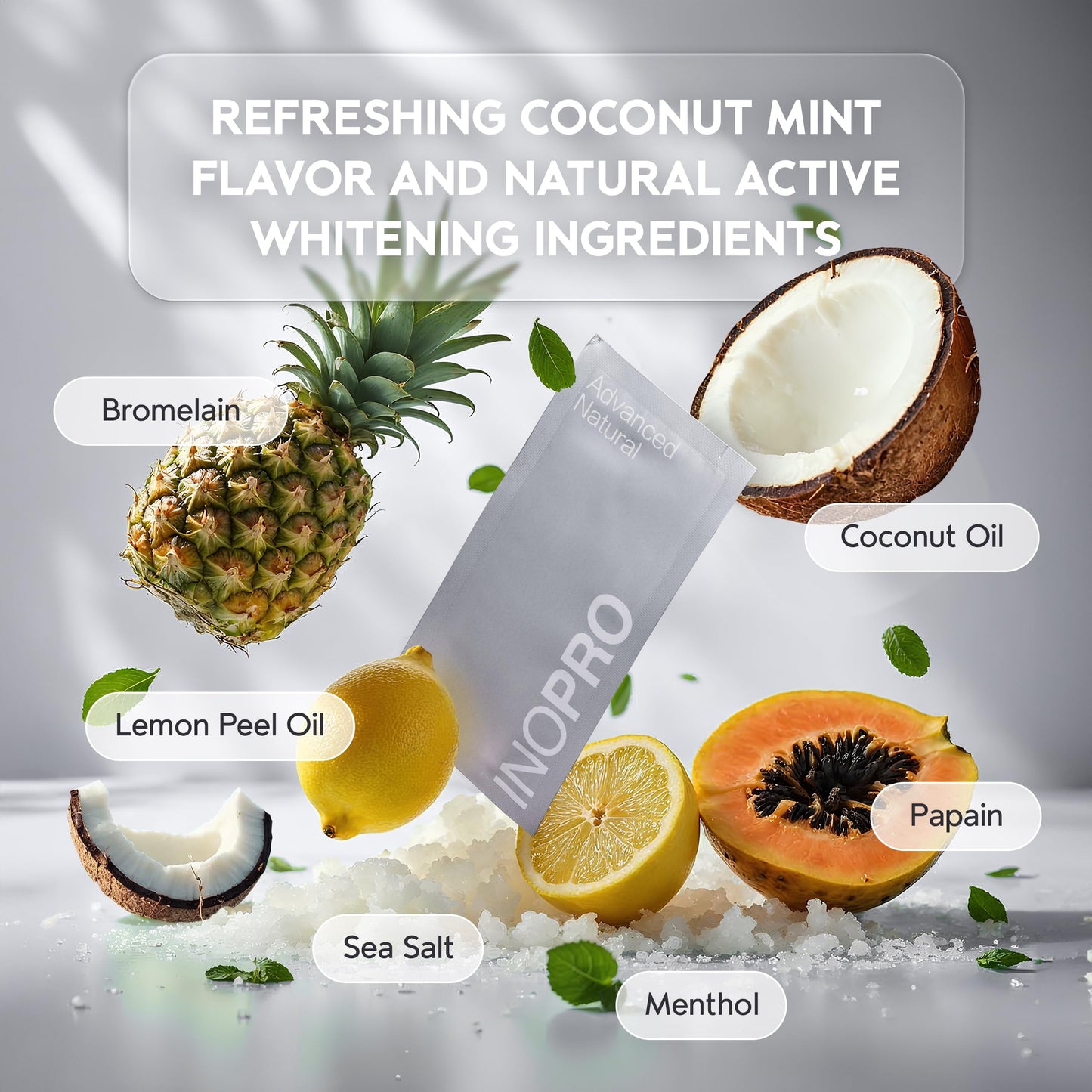 InoPro Natural Teeth Whitening Strips Kit 14 Treatments - Sensitive Teeth Whitener, Peroxide Free, Enamel Safe White Strips - Instant Teeth Whitening Without The Harm (28 Strips)