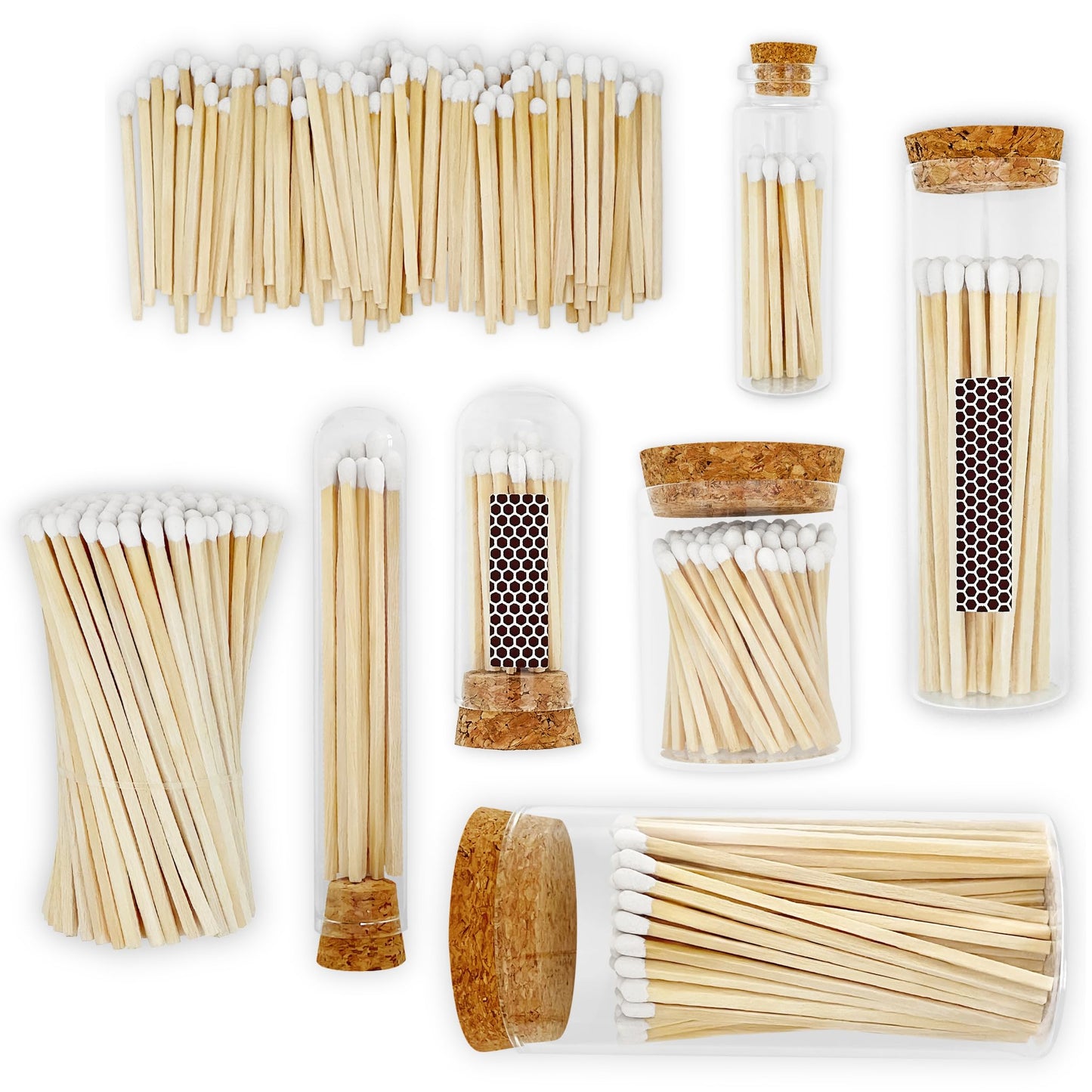 2" Classic White Tip Safety Matches | 100+ Bulk Artisan Matchsticks with Bumble Striker Stickers by Thankful Greetings| Decorative Candle Accessories | Unique & Fun for Your Home Decor, Gift, & Events