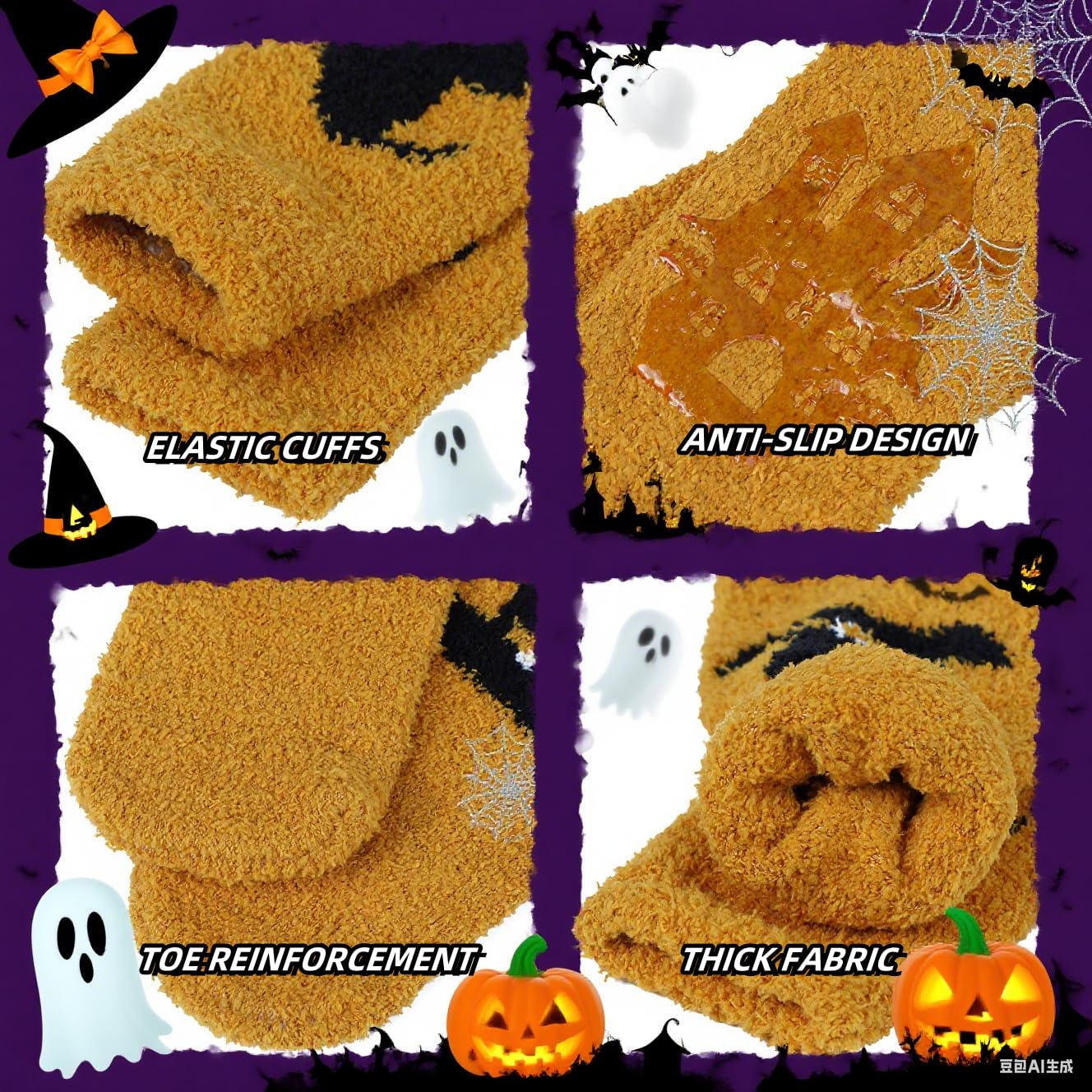 Zando Halloween Women's Fuzzy Socks for Women Slipper Socks - Cozy Fluffy Non-Slip Warm Cloud Soft Cute Thick Comfy,for Home, Hospital, Yoga, Work A 3/Ghost print