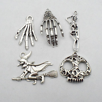 iloveDIYbeads Halloween Charm-100g(about 55-60pcs) Antique Silver Halloween Collection Craft Supplies Charms Pendants for Crafting, Jewelry Findings Making Accessory For DIY Necklace Bracelet (M001)
