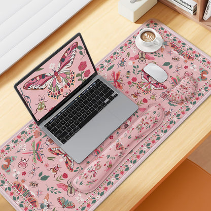 iCasso Large Mouse pad for Desk, Computer Desk Mat, 3Pcs XXL Keyboard and Mouse Pad + Keyboard Wrist Rest, Desk Matt for Desktop, Easy Typing Pain Relief Ultra Thick Mousepad Keyboard Mat(Pink)