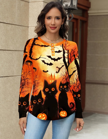 Zeagoo Womens Long Sleeve Shirts Fall Outfits Tops Spooky Season Tees for Halloween Celebrations