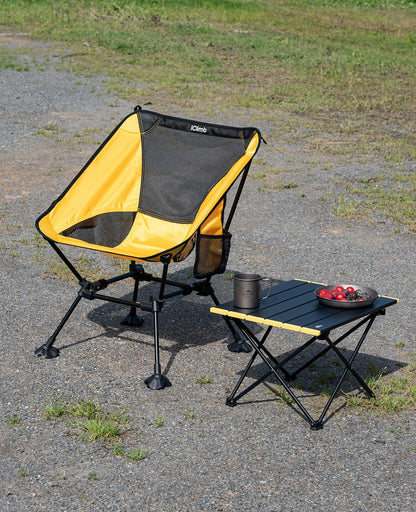 iClimb Ultralight Compact Camping Folding Beach Chair with Anti-Sinking Large Feet and Back Support Webbing (Yellow - Square Frame)