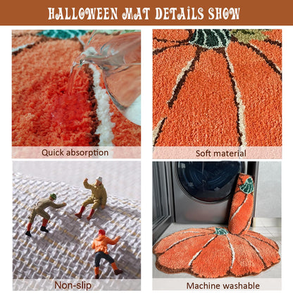 YRXRUS Halloween Pumpkin Bathroom Rugs, Pumpkin Shaped Bath Mat, Machine Washable Orange Rug, Living Bedroom Kids Room for Halloween Decoration, Kitchen Area Rugs 18 x 24 inch