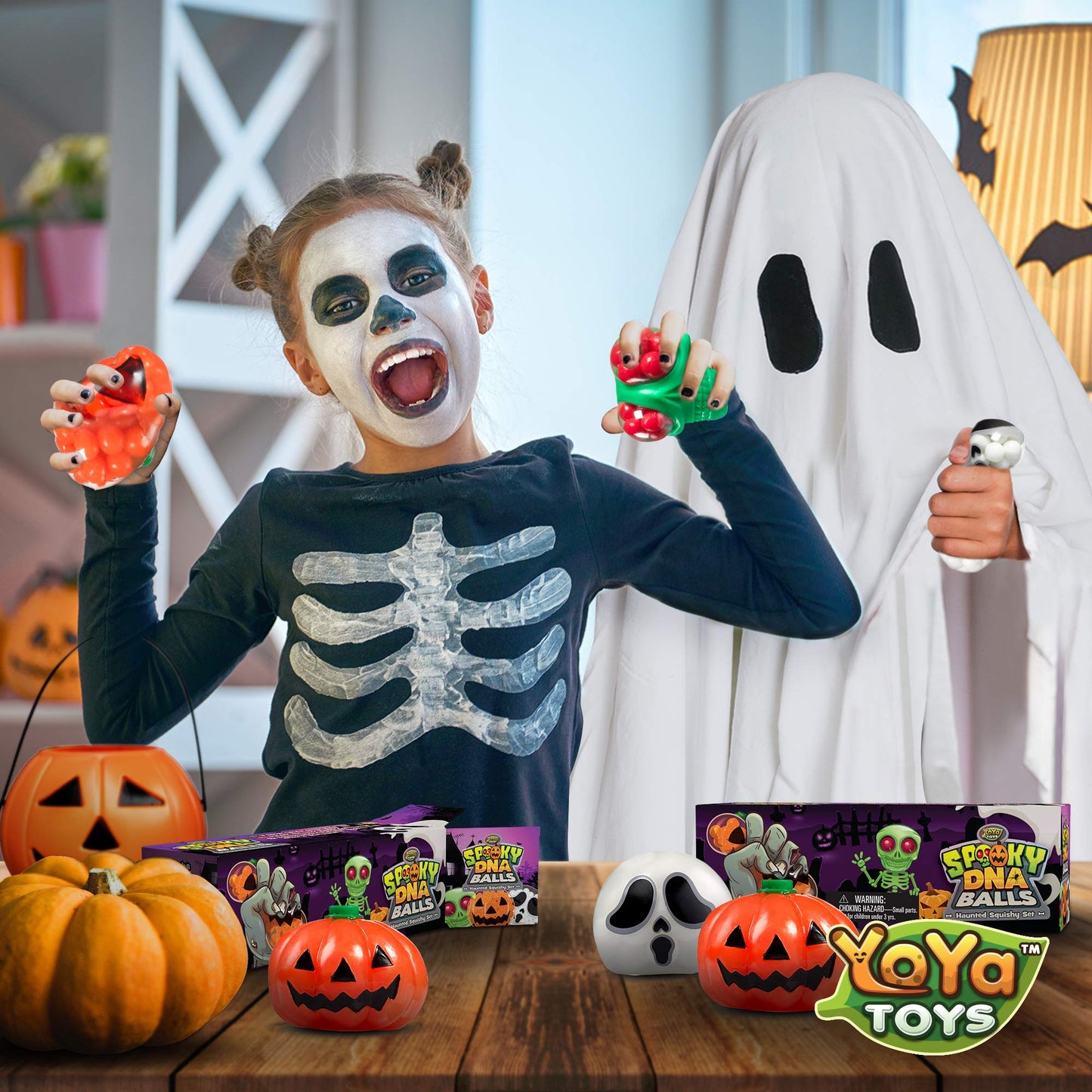 YoYa Toys Spooky DNA Stress Balls (3 Pack) - Halloween Squishy Gift - Pumpkin, Ghost, Skull Squeeze Balls for Kids and Adults - Sensory Fidget Toy - Promote Anxiety, Stress Relief, Calm Focus and Play
