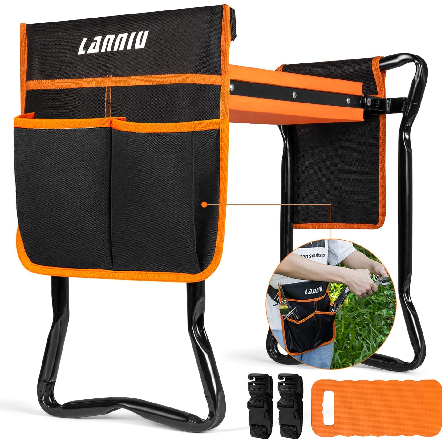LANNIU Garden Kneeler and Seat, Foldable Garden Stool, Heavy Duty Garden Chair for Kneeling and Sitting, Gardening Gifts for Women, Grandparents, Seniors, Mom & Dad