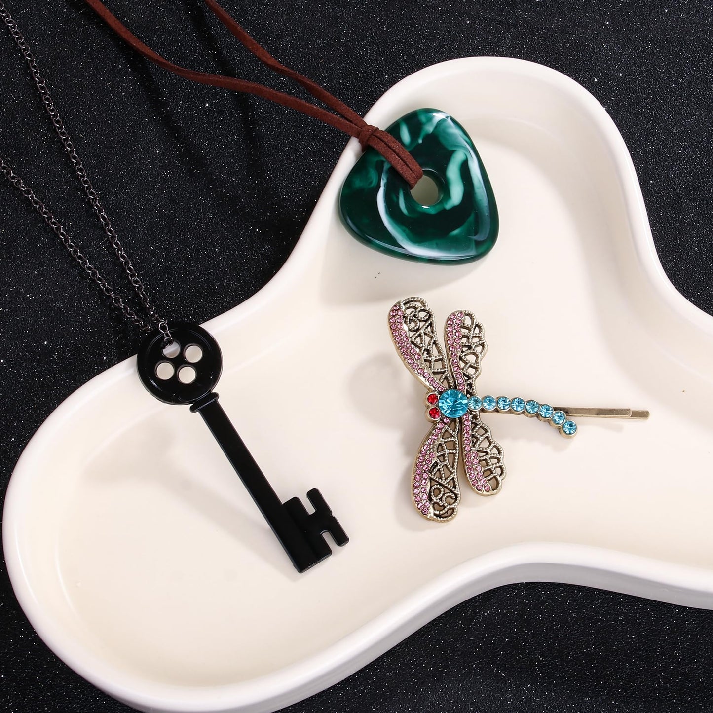 woxafo 3PCS Coraline Accessories Coraline Necklaces|Key Necklaces|Dragonfly Hair Clip for Women Men, Coraline Jewelry for Halloween Costume Cosplay Movie Props Dress Up