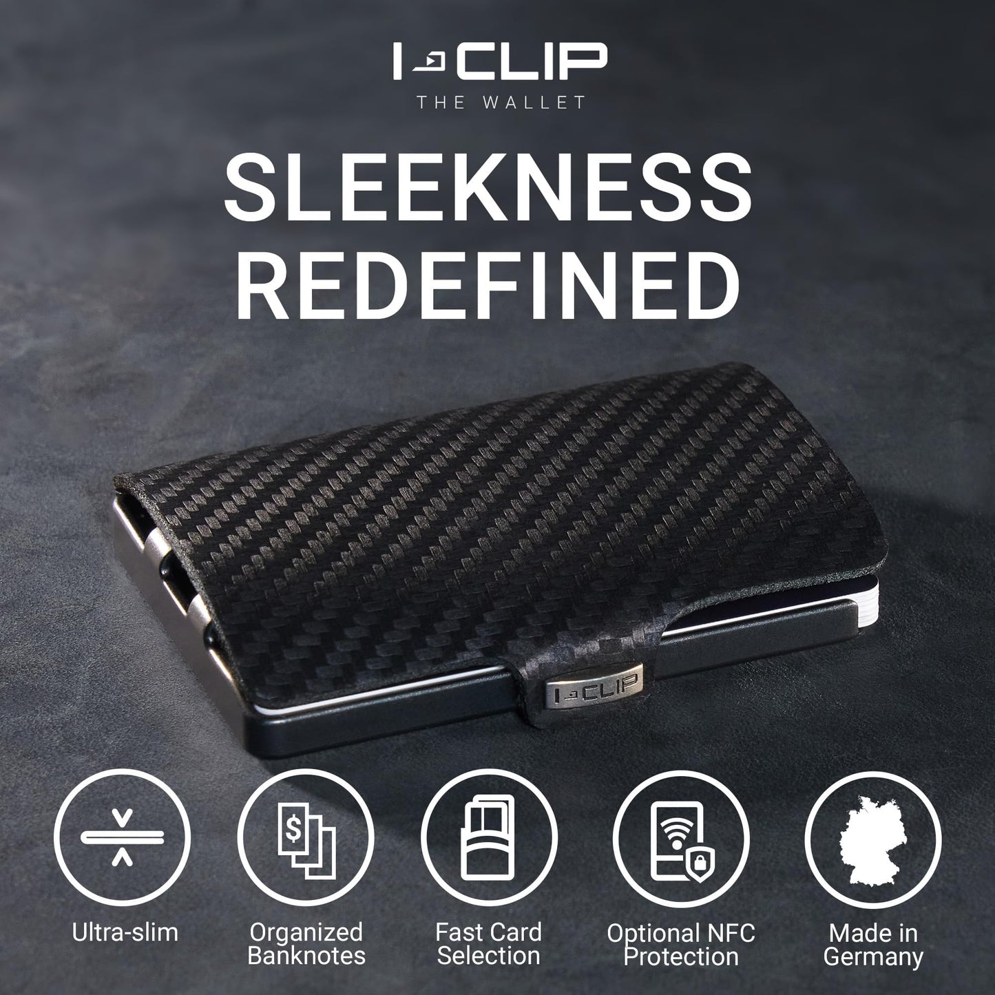 I-CLIP, Premium Men's Leather Wallet, Versatile Changeable Money clip, Secure Card Holder, Compact Men's Wallet Minimalist, Sleek Slim Design, Perfect Money Clip Wallet for Men - Gunmetal Black Carbon