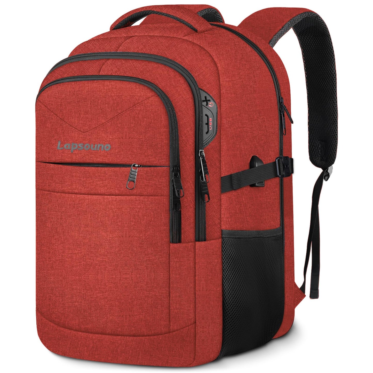 Lapsouno Large Backpack, Travel Laptop Backpack, Carry on Backpack, Sturdy 17 Inch TSA Friendly with USB Port, Water Resistant College School Bag Gifts for Men Women, Wine Red