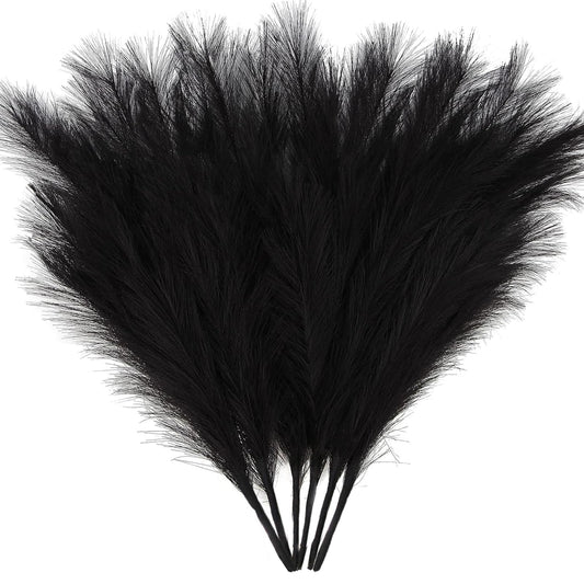 ZIFTY 6-Pcs 17" Black Pampas Grass Faux Pompas Fluffy Artificial Fake Flower Gothic Decor for Black Bathroom Decor Vase Filler Ins Style Modern Home Decor Halloween (Black)