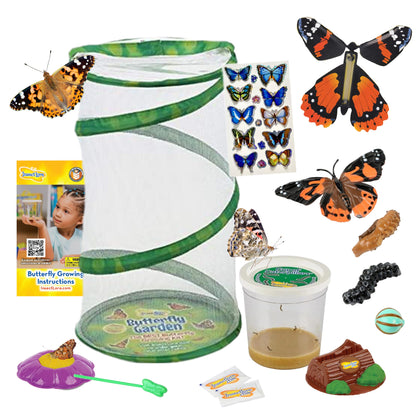 Insect Lore Butterfly Garden - 8" Habitat with 5 Live Baby Caterpillars - Includes Life Cycle Figurines, Stickers, Wind up, Mini Habitat | Birthday or Teacher Gift Set