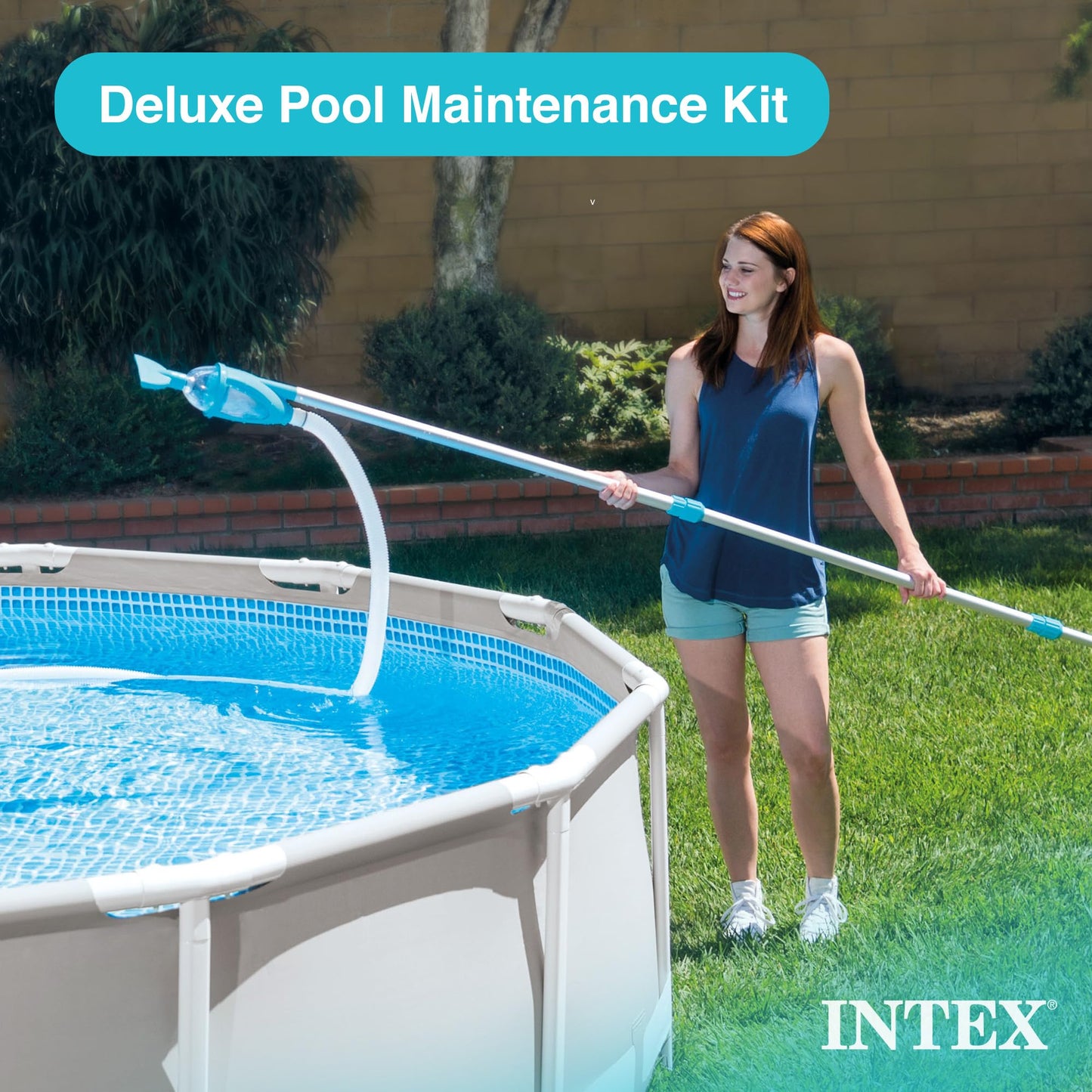 Intex 28003E Deluxe Above Ground Pool Maintenance Kit for Minimum 800 GPH Flow Rates with Vacuum, 110" Pole, Wall Brush and 24' Hose (Color May Vary)