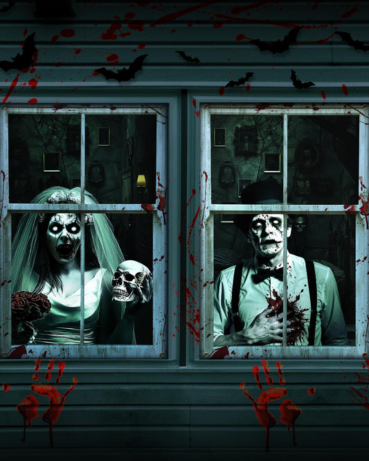 YUSPENYE 2 Pack of Halloween Newlyweds Ghost Window Door Cover, Halloween Decoration, Party Decors