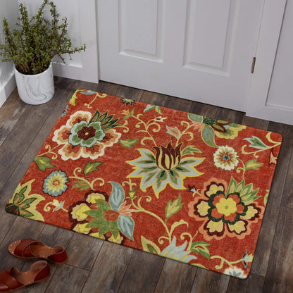 Lahome Red Kitchen Rugs - 2'x3' Small Entryway Rug Washable Kitchen Mat, Non Slip Area Rug Throw Modern Floral Rugs Door Mat for Bathroom Bedroom
