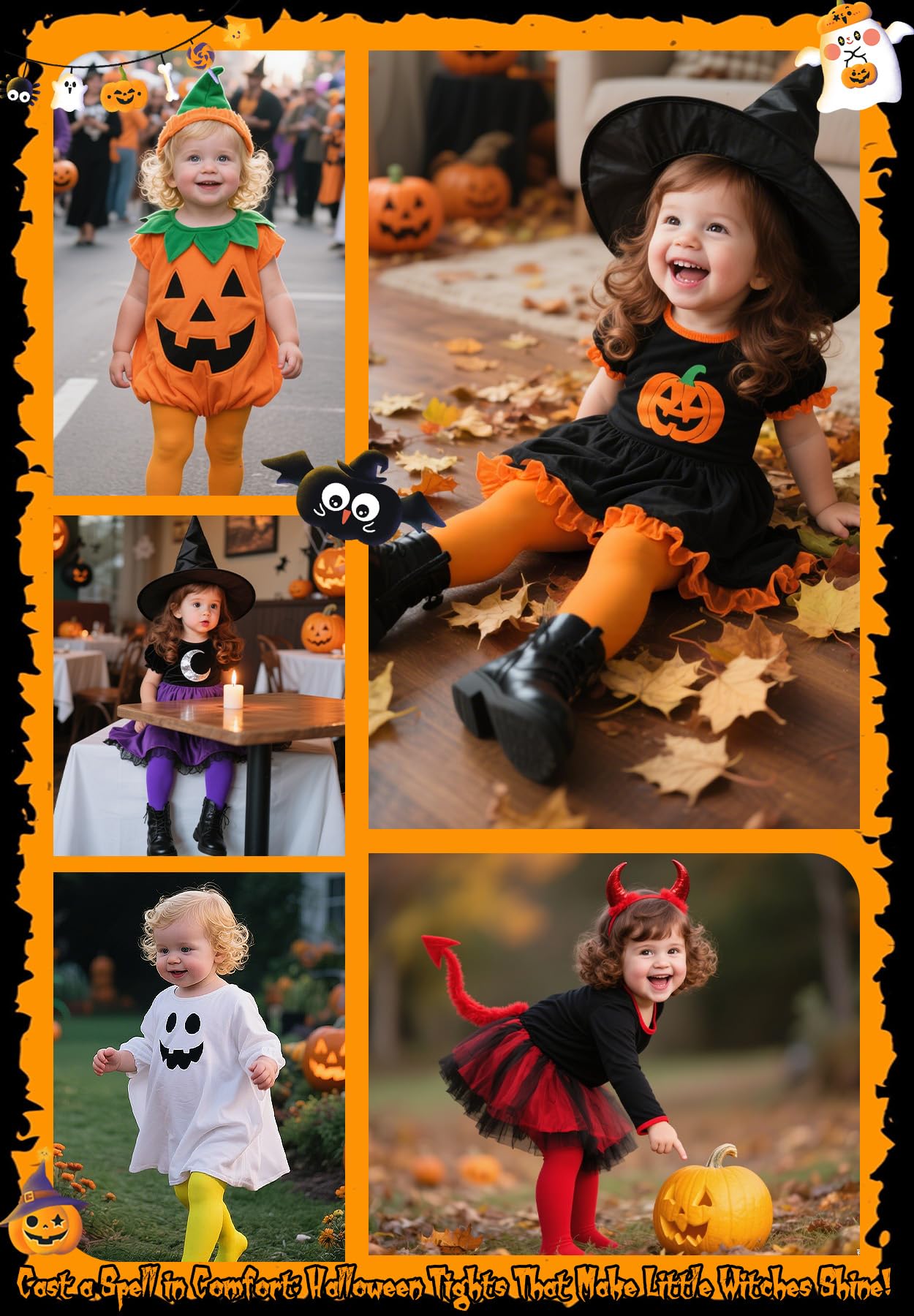 Zando Halloween Tights Orange Toddler Tight 18-24 Months - Ultra Soft Elastic Footed Girls Leggings for Halloween Dance Daily Party 1-2T