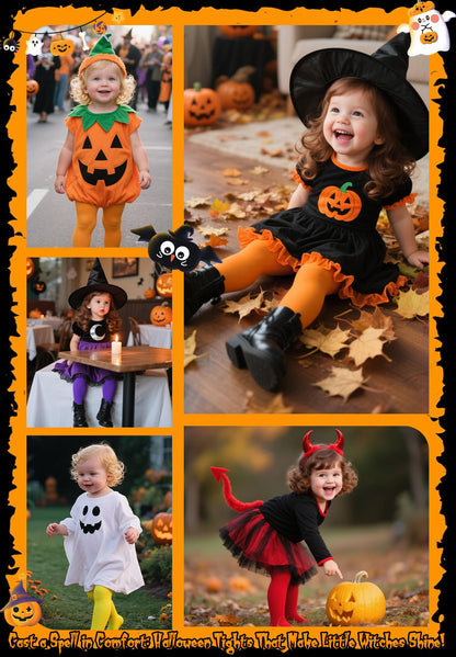 Zando Halloween Tights Orange Toddler Tight 18-24 Months - Ultra Soft Elastic Footed Girls Leggings for Halloween Dance Daily Party 1-2T