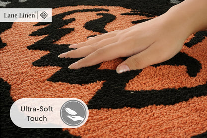 LANE LINEN Halloween 2 Pc Pumpkin-Style Bath Mats, Non Slip, Absorbent 20' x 32', Jack-O-Lantern