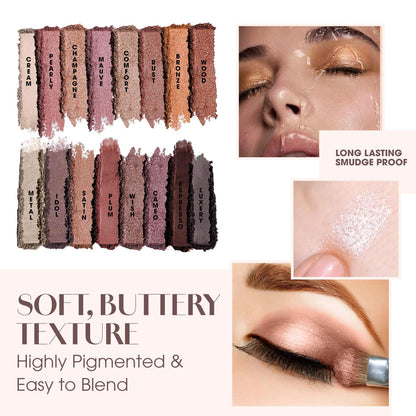 Lamora Eyeshadow Palette Makeup - Eye Makeup Palette with 16 Highly Pigmented Matte & Shimmer Shades - Vegan & Blendable