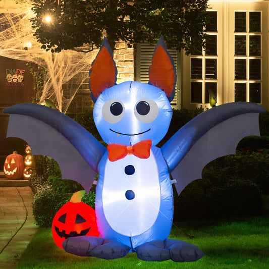 Ycolnaefllr 4 Foot Long Lighted Halloween Inflatable Bat & Pumpkin LED Lights Decor Outdoor Indoor Holiday Decorations, Blow up Lighted Yard Decor, Giant Lawn Inflatables Home Family Outside