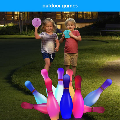 Zloveleexr Light Up Bowling Set, Glow in The Dark Bowling Balls & Pins for Outdoor and Indoor Kids Games Fit Christmas Birthday Party Lawn Yard Carnival Games, Kids Education Motor Skills Toys