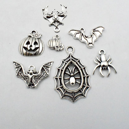 iloveDIYbeads Halloween Charm-100g(about 55-60pcs) Antique Silver Halloween Collection Craft Supplies Charms Pendants for Crafting, Jewelry Findings Making Accessory For DIY Necklace Bracelet (M001)
