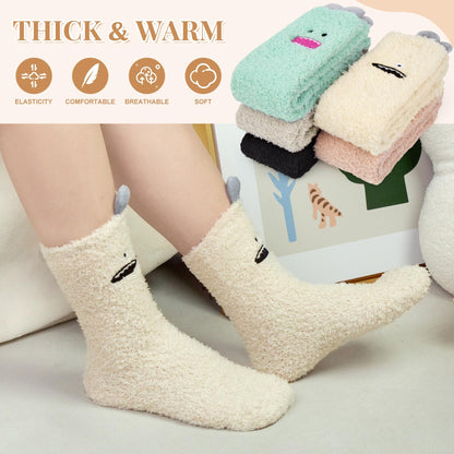 iCamter 5 Pairs Womens Fluffy Fuzzy Socks Cute Warm Winter Slipper Cozy Socks for Women