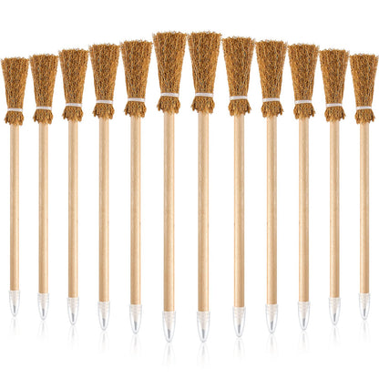 Zonon 12 Pcs Witch Broom Pencils Halloween Witch Party Favors Party Supplies for Kids Teens Adults Classroom Supplies