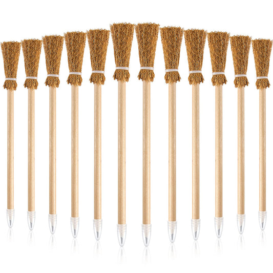 Zonon 12 Pcs Witch Broom Pencils Halloween Witch Party Favors Party Supplies for Kids Teens Adults Classroom Supplies