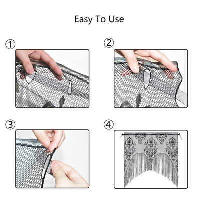 ZeeDix 2 Pcs Halloween Lace Skull Window Curtain- Black Tassel Door Curtain for Halloween Home Party Decorations, Party Supplies