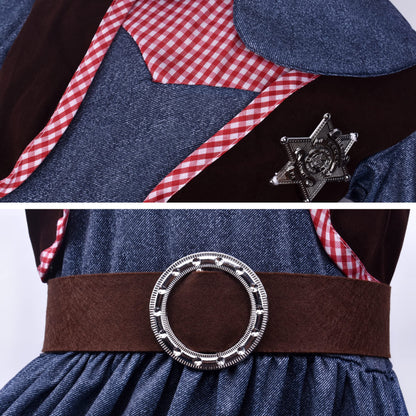 ZZIHAN Kids Cowgirl Costume Dress Outfits for Girls Role Play Cowboy Cowgirl Hat Bandanas Belt Sunglasses Dress up Accessories for Toddlers Girls Birthday Party Halloween Christmas Cosplay Gift 3-5T