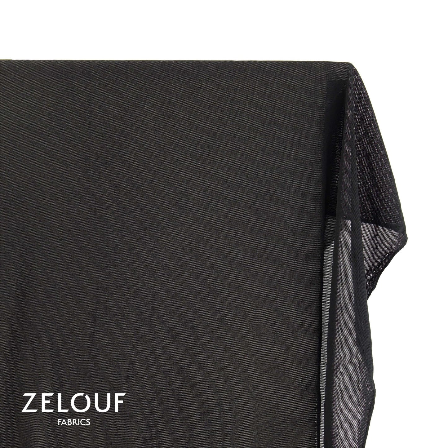 Zelouf Fabrics Black Nylon Mesh Fabric by The Yard – Stretchy, Soft Power Mesh See-Through Fabric for Costumes, Lining, DIY, Crafts, Dancewear - 1 Yard