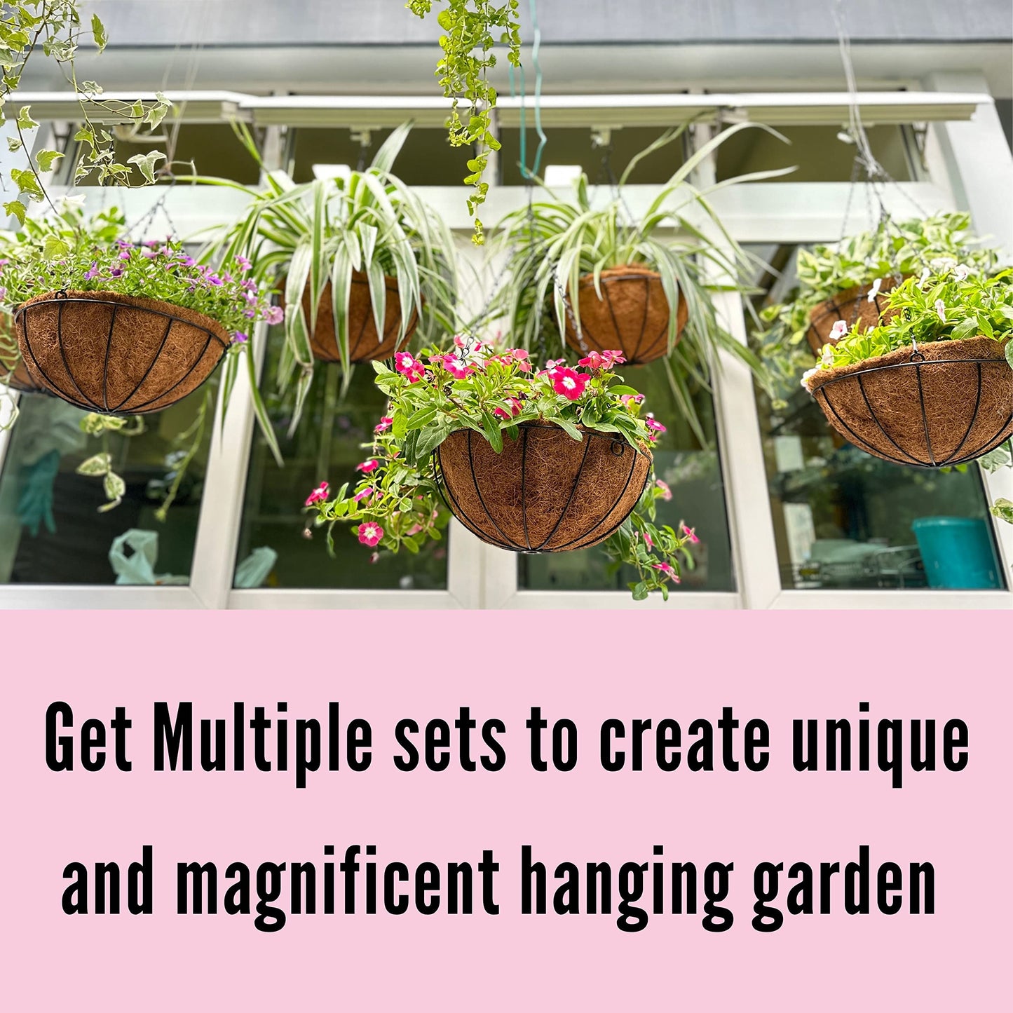 LaLaGreen Hanging Planters with Coco Liners (12 Inch, 3 Pack) Hanging Baskets for Plant Outdoor, Hanging Plant Pot Flower Metal Wire Round Holder Hanger Hook Chain Deck Porch Garden Balcony Boho Decor